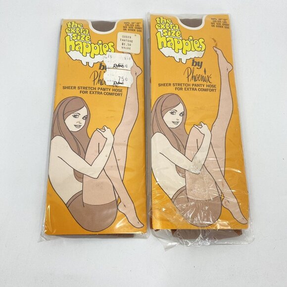 The Extra Size Happies by Phoenix Sheer Stretch Panty Hose Vintage Queen Tantone - Picture 1 of 3